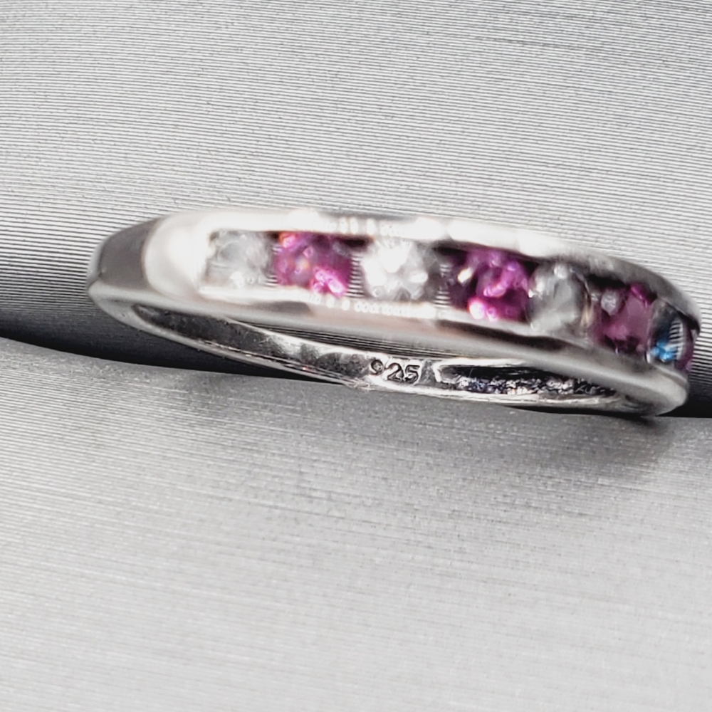 Pink & White Topaz Simulants 925 Sterling Silver Stackable Band Ring - Picture 4 of 7